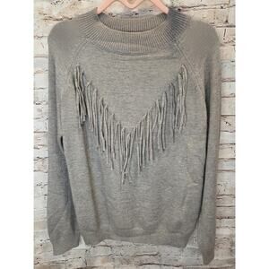 CBrand Womens Sweater Size Large With Fringe NWT Long Sleeve Round Neck